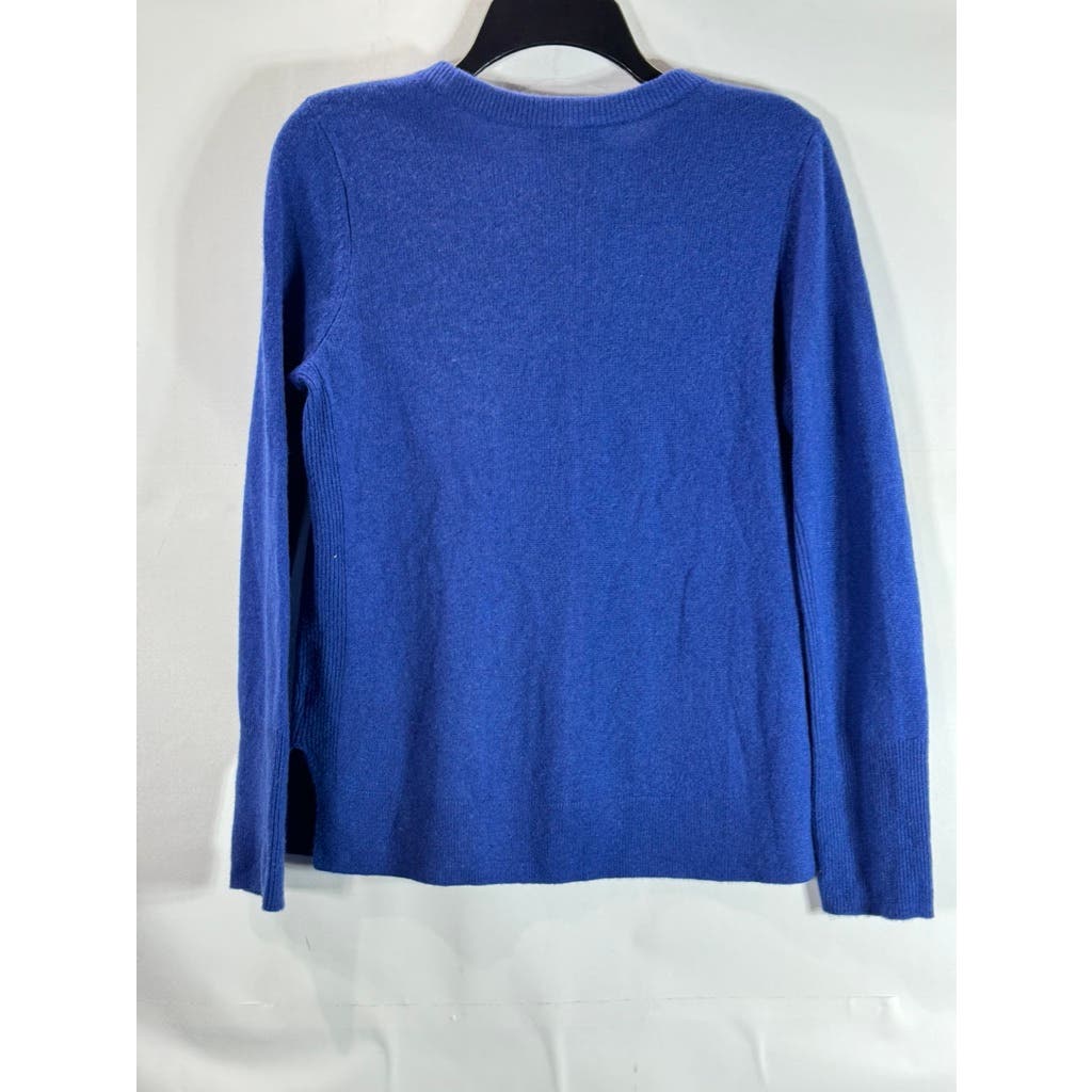 HALOGEN Women's Royal Blue Cashmere Crewneck Side-Slit Pullover Sweater SZ M