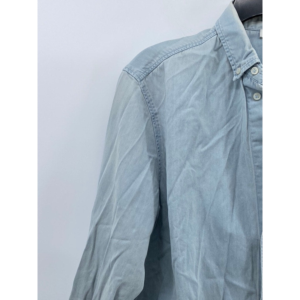 COS Men's Light Blue Button-Up Long Sleeve Regular-Fit Cotton Shirt SZ S