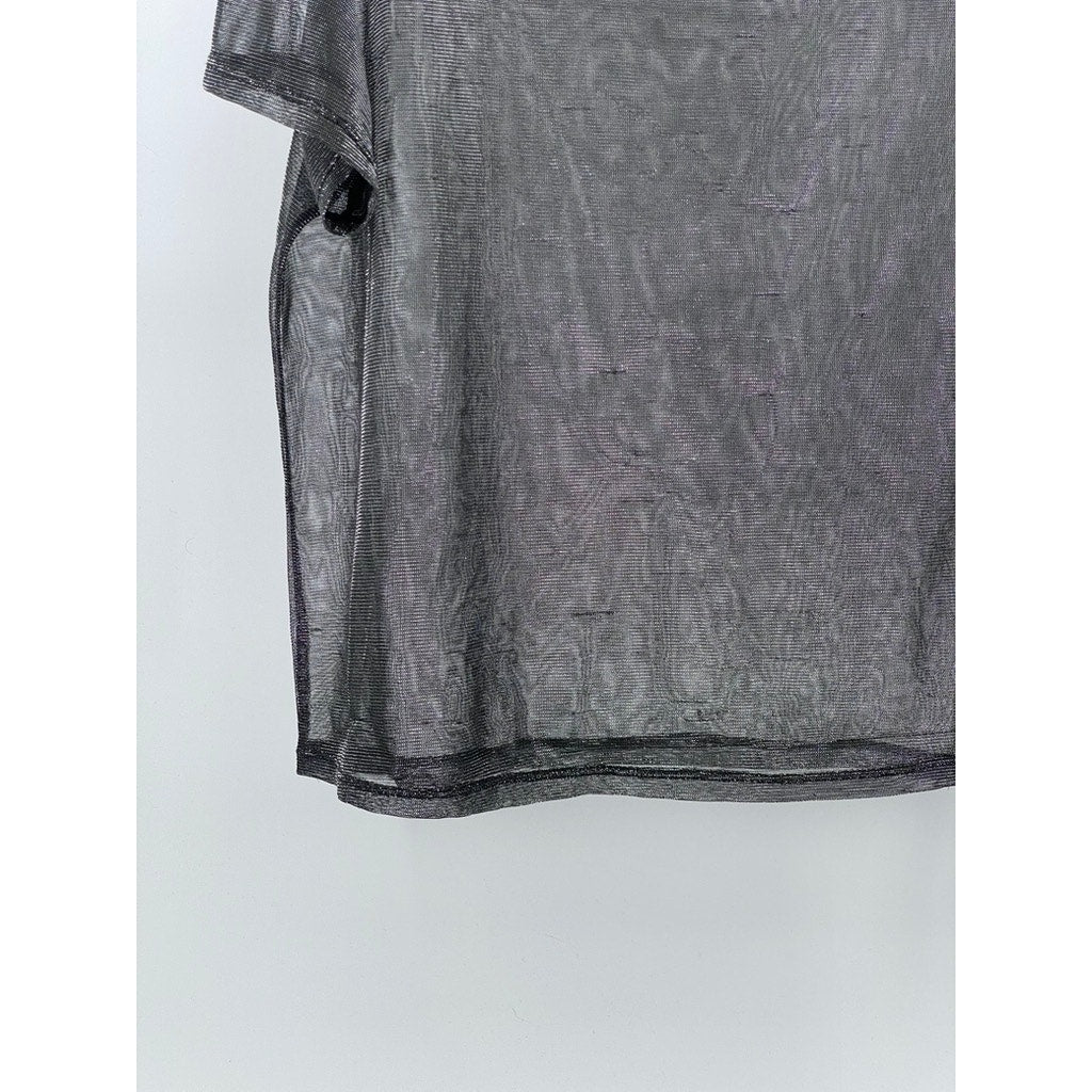 UNBRANDED Women's Black Crewneck Sheer Short Sleeve T-Shirt SZ M