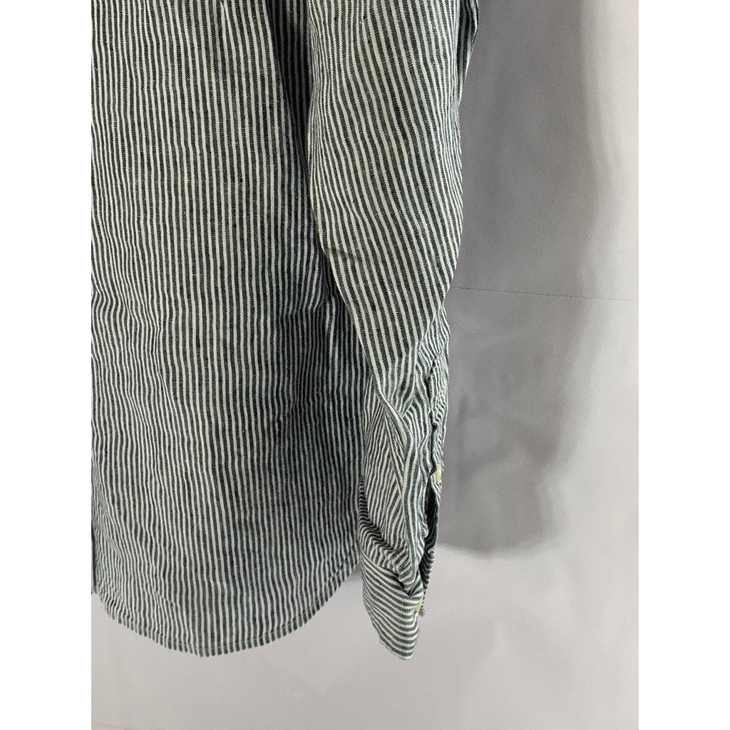 KNOWLEDGE COTTON APPAREL Men's Blue/White Pinstripe Linen Button-Up Shirt SZ 2XL