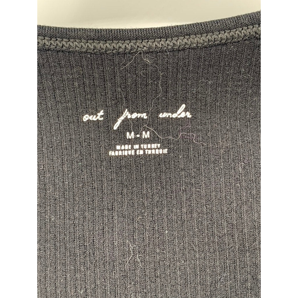 OUT FROM UNDER Women's Black Ribbed Henley Long Sleeve Cropped Casual Top SZ M