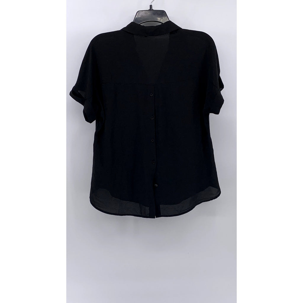 ALL IN FAVOR Women's Black Sheer Button-Up Short Sleeve Top SZ XS