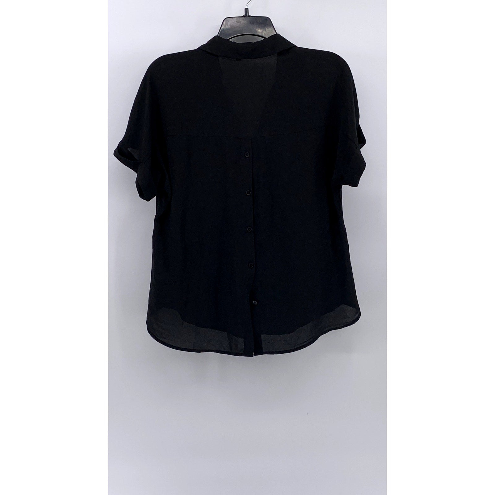 ALL IN FAVOR Women's Black Sheer Button-Up Short Sleeve Top SZ XS