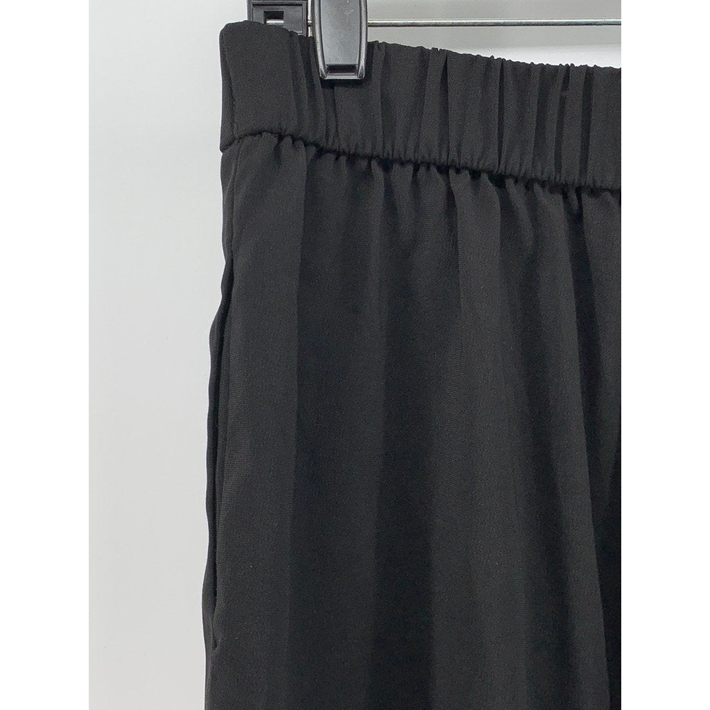 ZARA Women's Black Side-Button Wide-Leg Cropped Pants SZ L