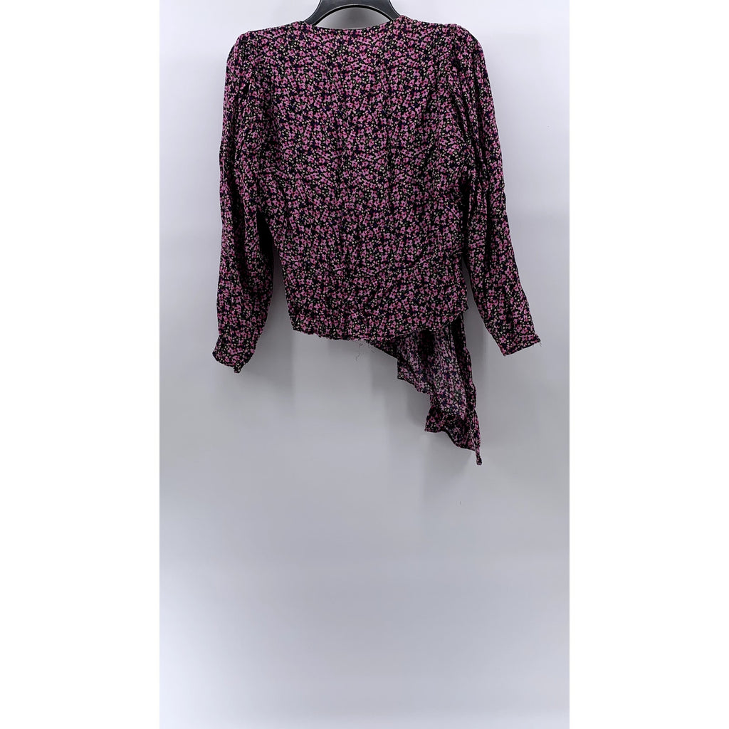 UNBRANDED Women's Pink Floral Print V-Neck Long Sleeve Top SZ M