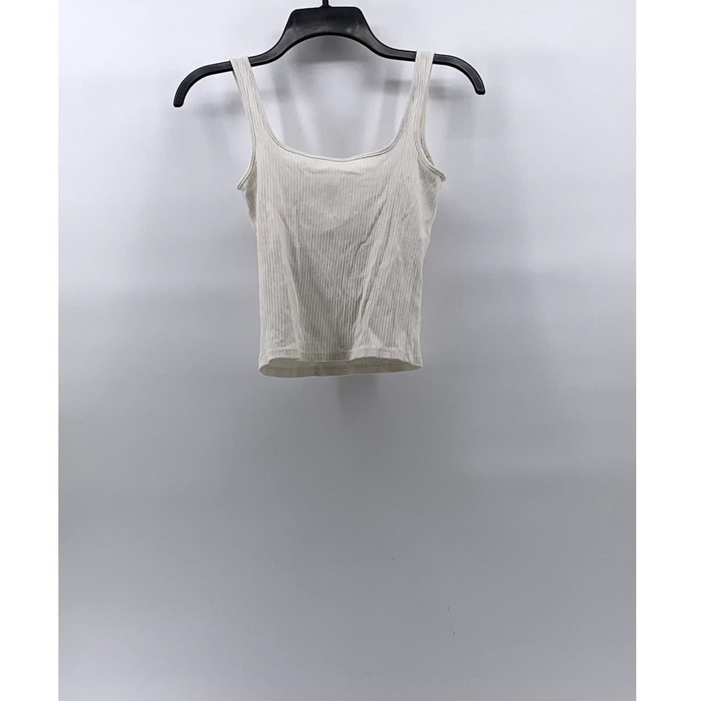 UNBRANDED Women's White Straight-Neck Ribbed Padded Tank Top SZ S