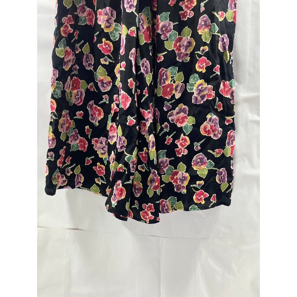 CAROLE LITTLE Women's Black Floral Loose-Fit Wide-Leg Pants SZ 8