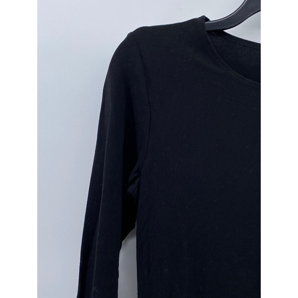 UNBRANDED Women's Black Solid Crewneck Long Sleeve Casual A-Line Mini Dress SZ S