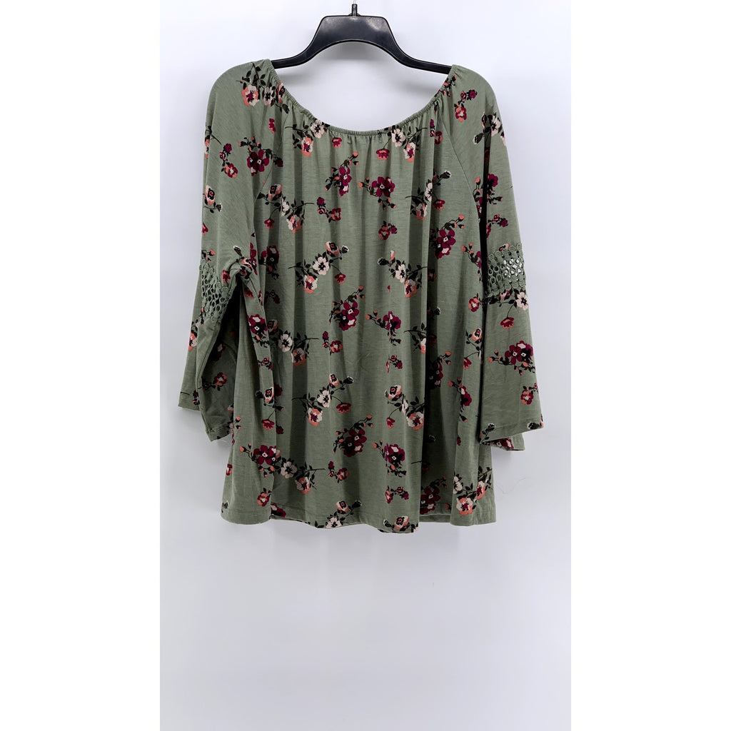 ANGELS FOREVER YOUNG Women's Plus Green Floral Top SZ 2X