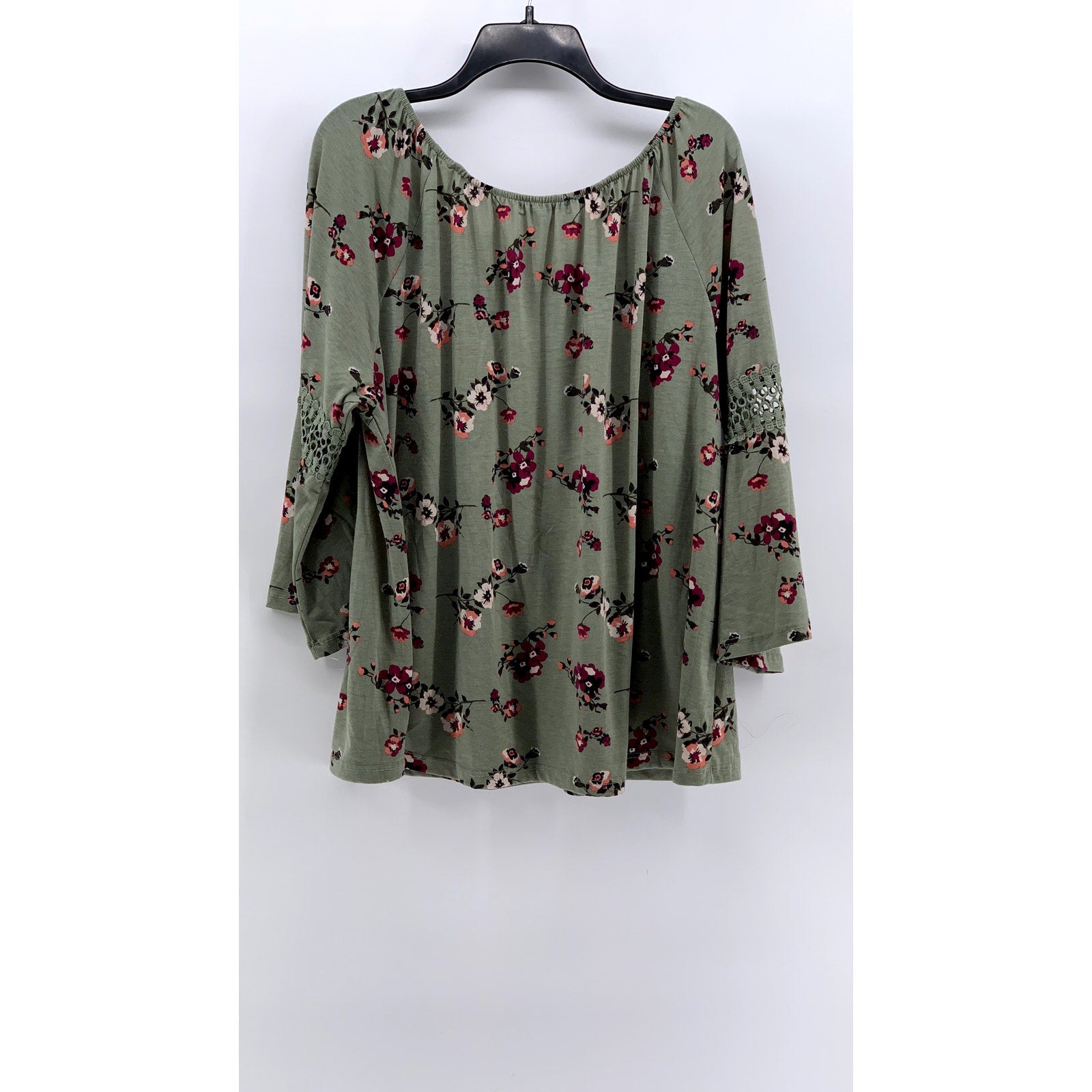 ANGELS FOREVER YOUNG Women's Plus Green Floral Top SZ 2X