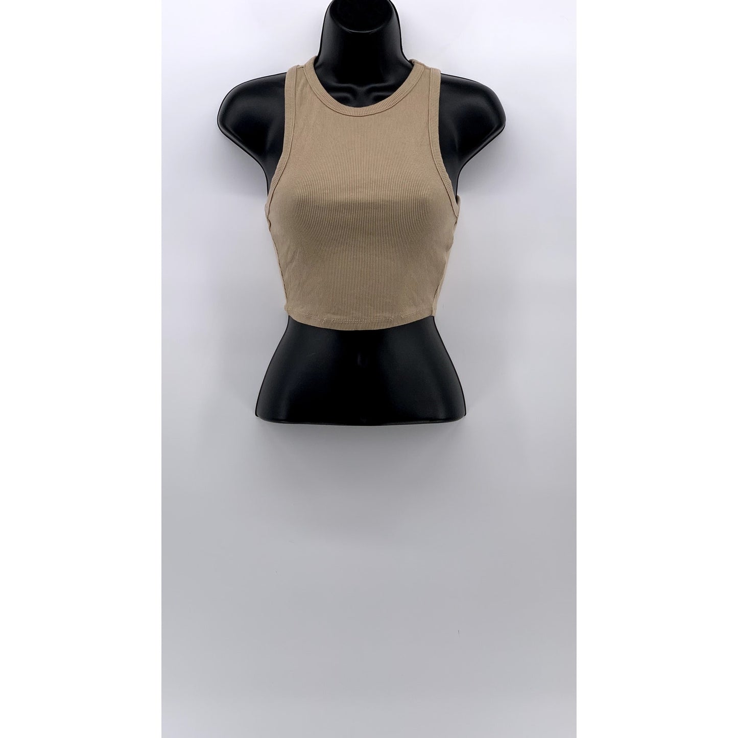 ZARA Women's Tan Rib Knit Casual Crewneck Sleeveless Cropped Top SZ S
