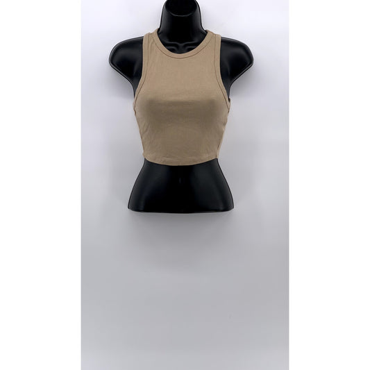 ZARA Women's Tan Rib Knit Casual Crewneck Sleeveless Cropped Top SZ S