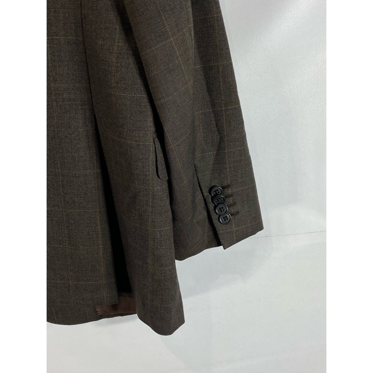 ERMENEGILDO ZEGNA Men's Brown Windowpane Vintage Three-Button Suit Jacket SZ 52R