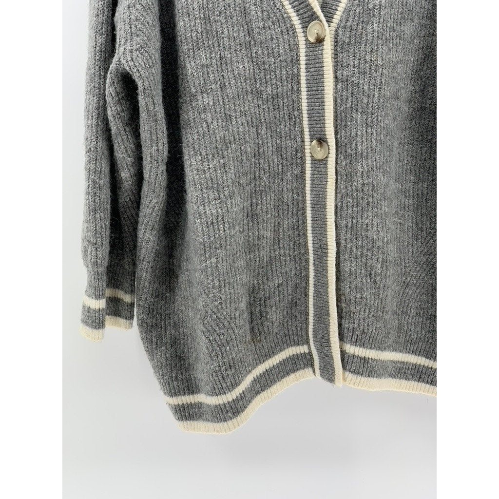 A NEW DAY Women's Gray Ribbed V-Neck Button-Up Oversized Cardigan SZ 2XL