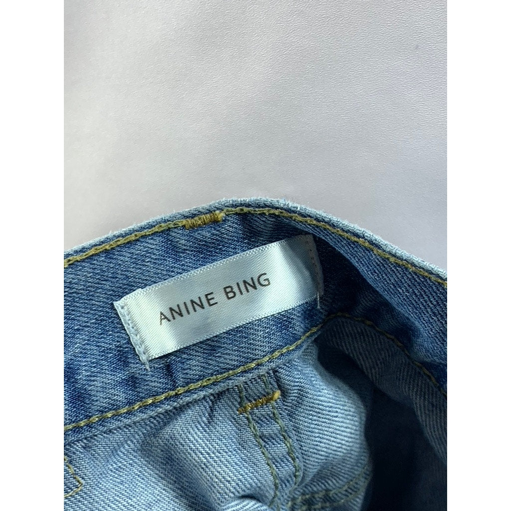 ANINE BING Women's Light Blue Denim Raw-Hem Straight Shorts SZ 24