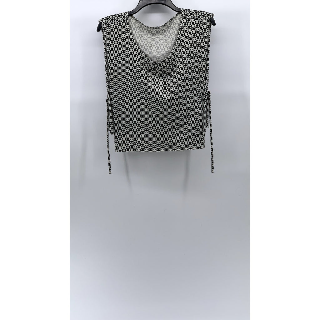 UNBRANDED Women's Black-White Printed Crewneck Side-Tie Sleeveless Tank Top SZ S