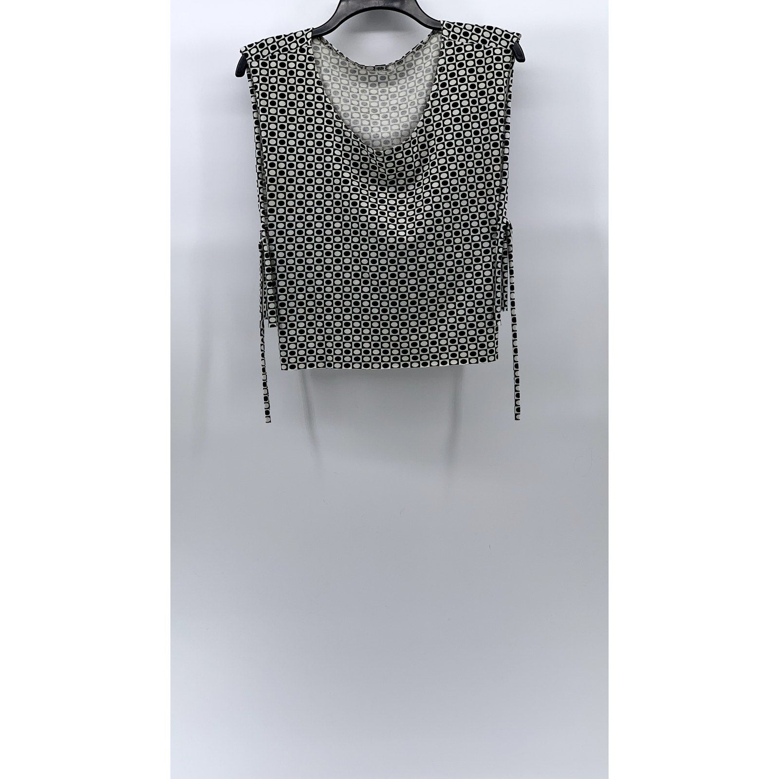 UNBRANDED Women's Black-White Printed Crewneck Side-Tie Sleeveless Tank Top SZ S
