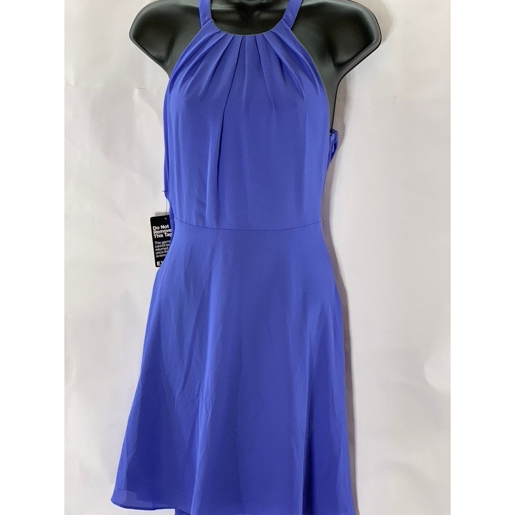 EXPRESS Women's Royal blue Pleated Halter Keyhole-Back Mini Dress SZ 6
