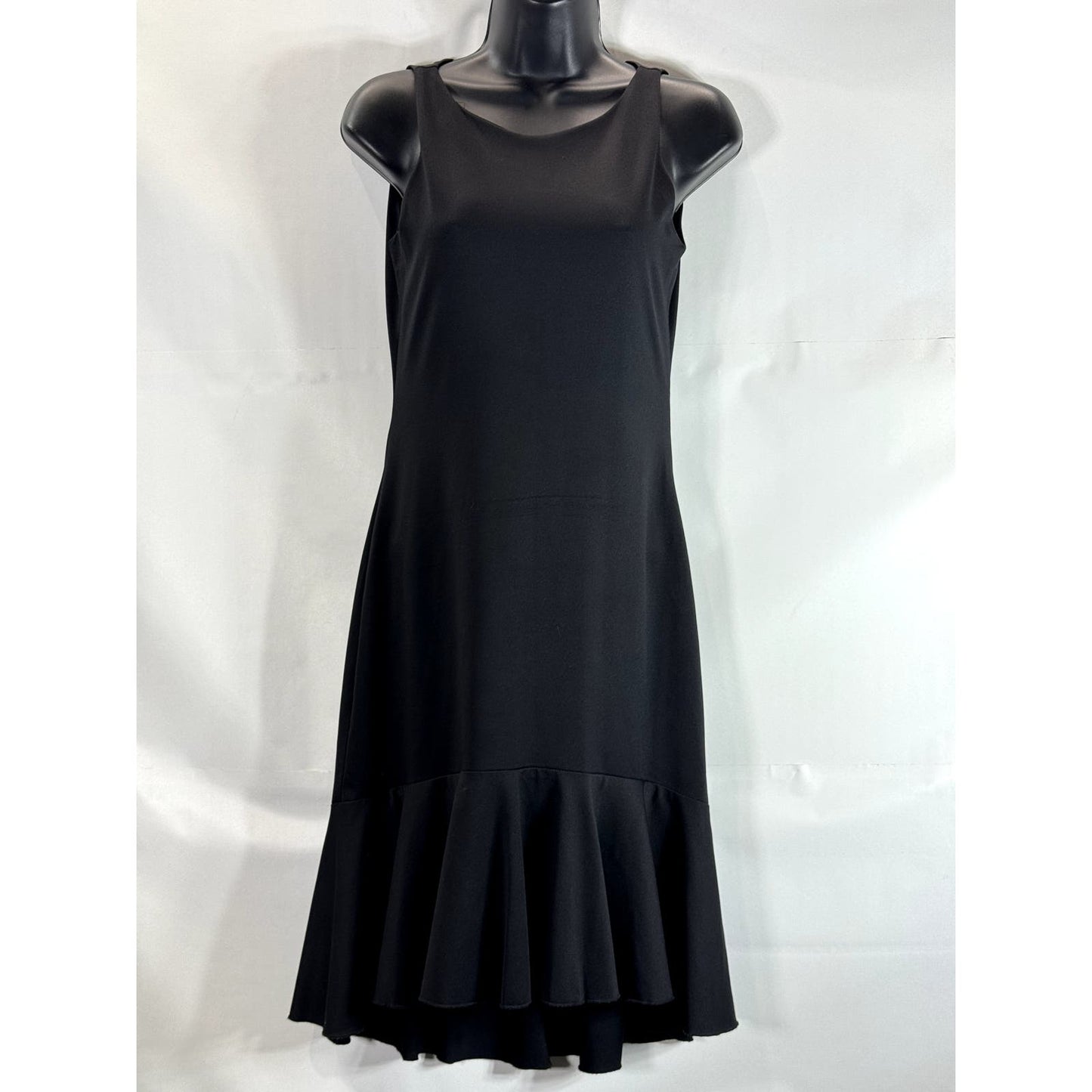 NICOLE MILLER COLLECTION Women's Black Scoop-Neck Ruffle High-Low Dress SZ L