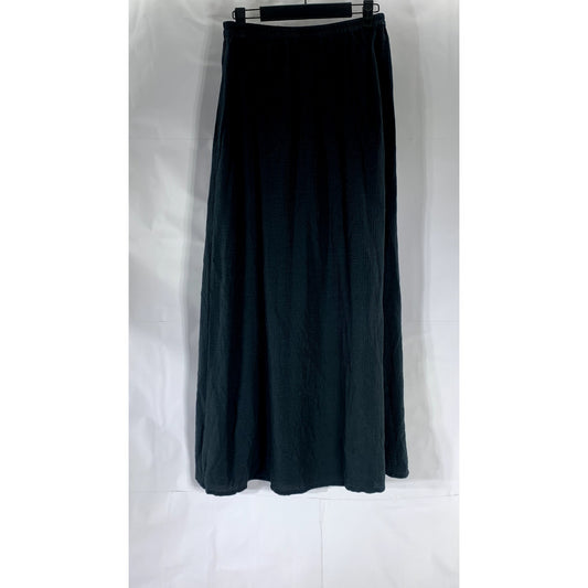 EILEEN FISHER Women's Vintage Black Silk Textured Elastic Waist A-Line Skirt SZS