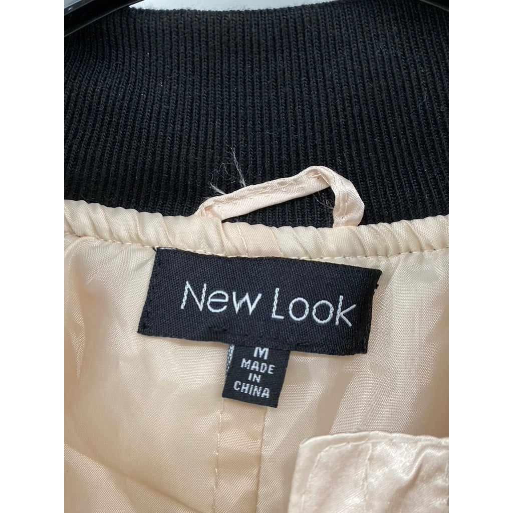 NEW LOOK Women's Beige Satin-Like Zip-Up Bomber Jacket SZ M