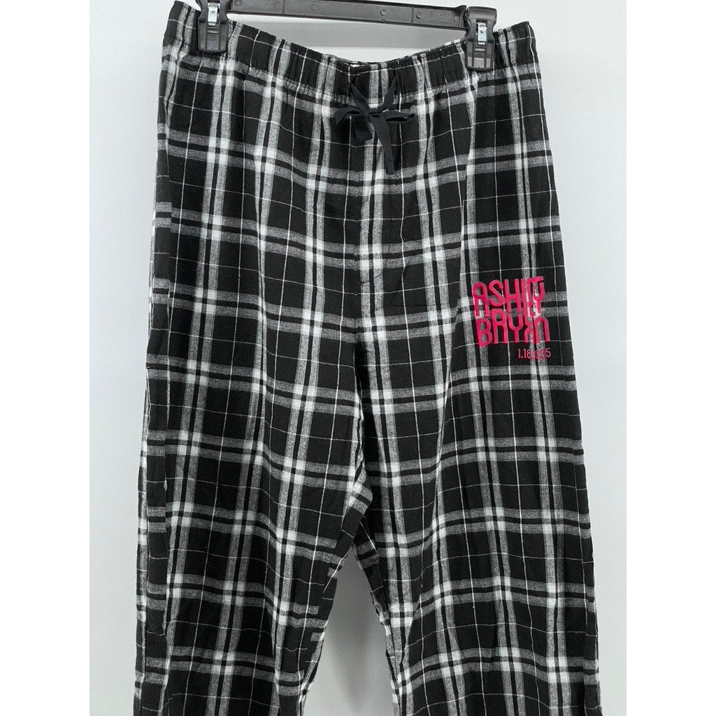 DISTRICT Women's Black-White Plaid Drawstring Relaxed Fit Pajama Pants SZ M