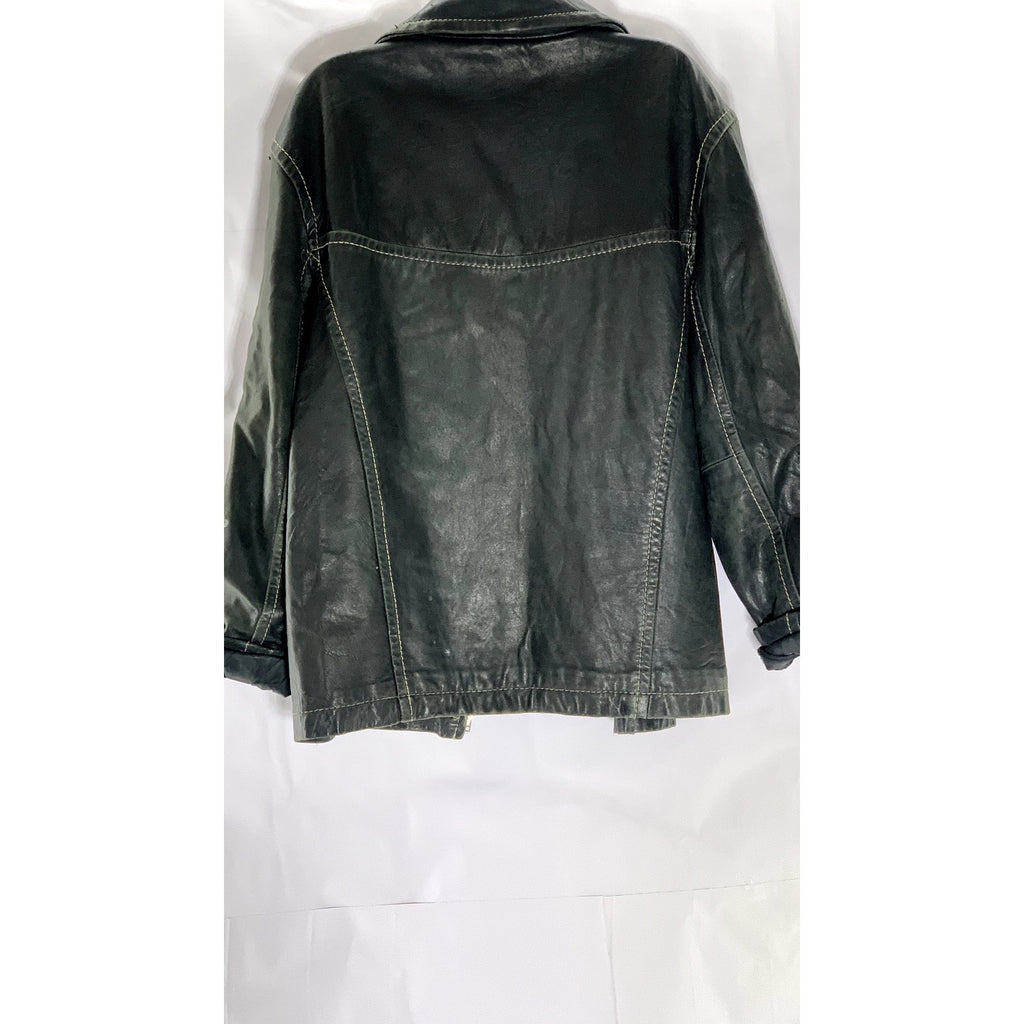 VINTAGE Men's Black Leather Zip-Up jacket SZ S