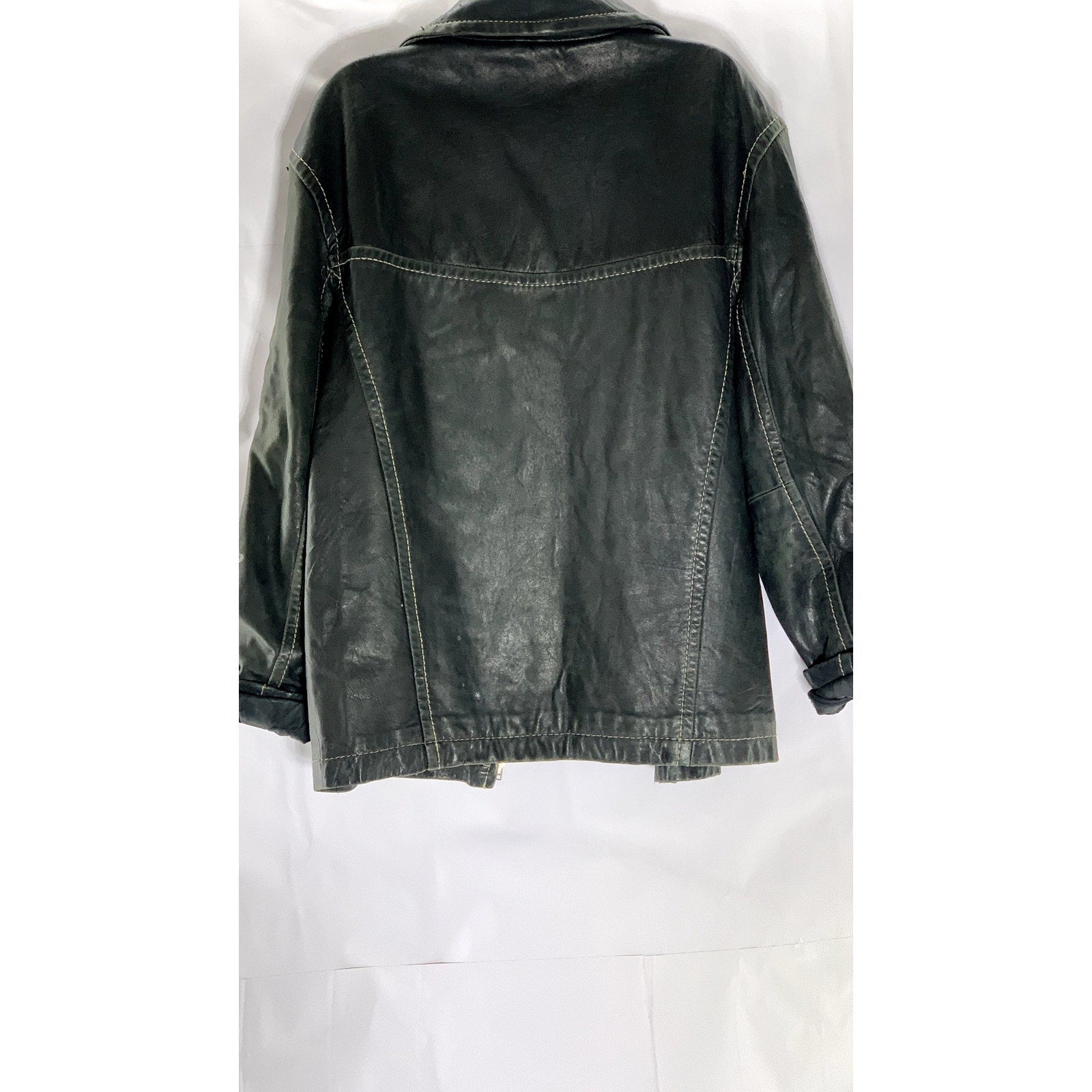 VINTAGE Men's Black Leather Zip-Up jacket SZ S
