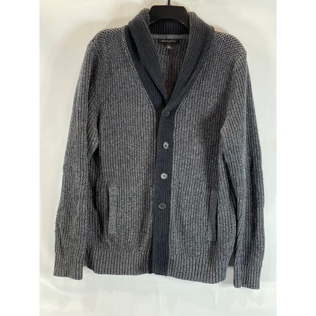 BANANA REPUBLIC Men's Charcoal/Black Cotton-Blend Shawl-Collar Cardigan SZ M