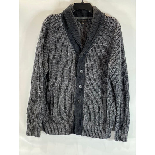 BANANA REPUBLIC Men's Charcoal/Black Cotton-Blend Shawl-Collar Cardigan SZ M