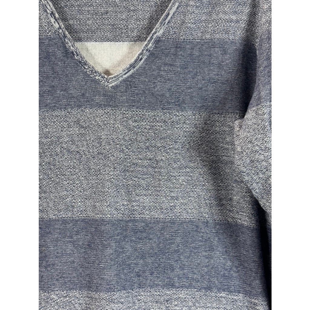 BELFORD Women's Navy Colorblock Wide Striped 3/4 Sleeve Pima Cotton Top SZ L