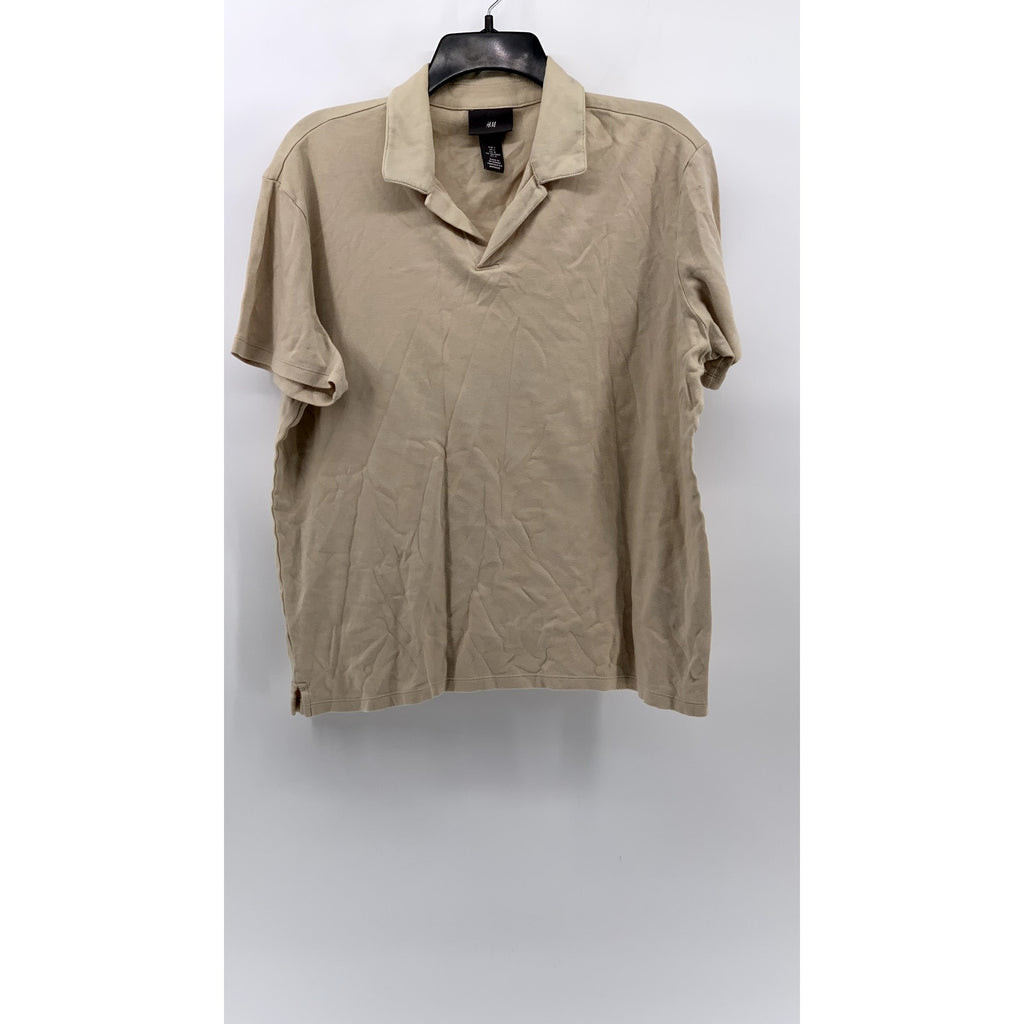 H&M Men's Beige Short Sleeve Cotton Polo Shirt SZ L