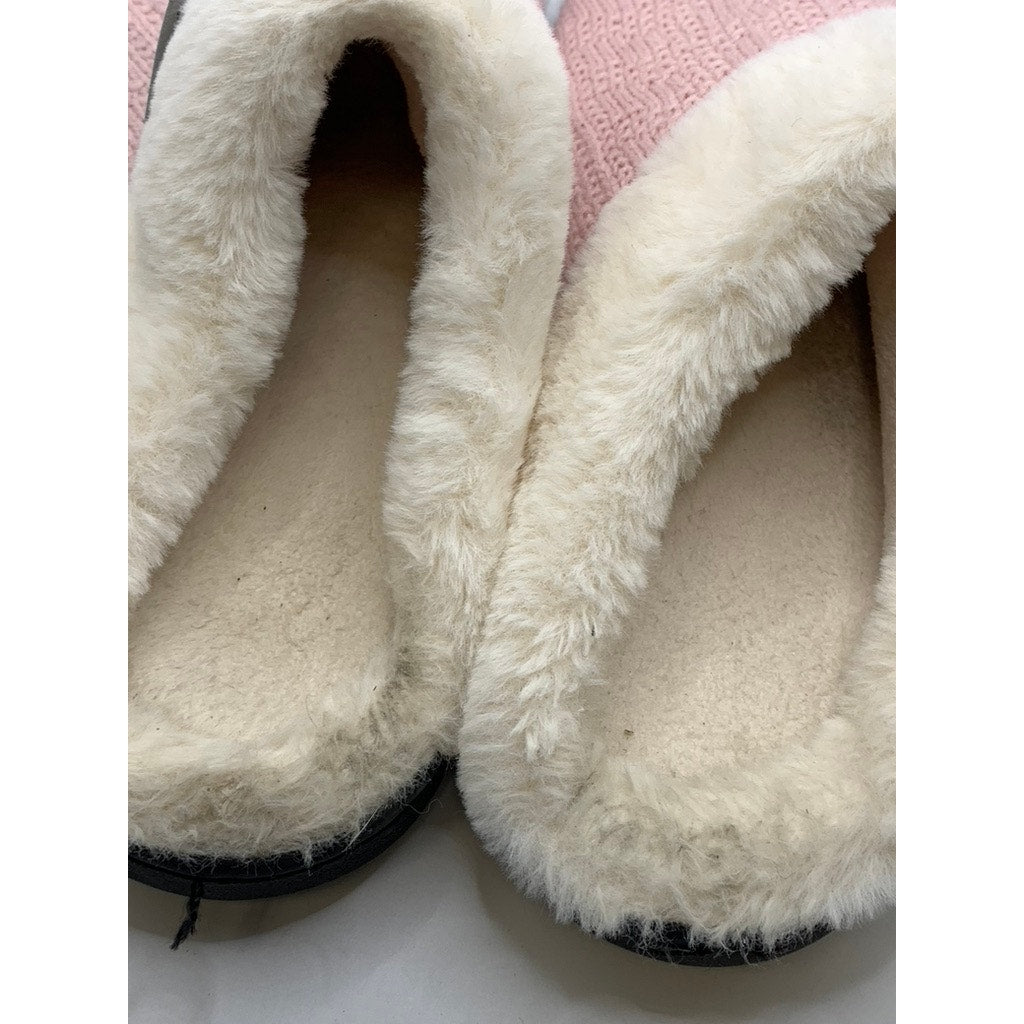 JOOMRA Women's Light Pink Knit Faux-Fur Slippers SZ 11-12