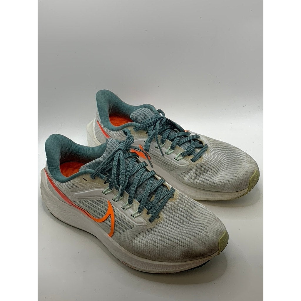 NIKE Men's Pure Platinum-Orange Mesh Air Zoom Pegasus 39 Sneakers SZ 7
