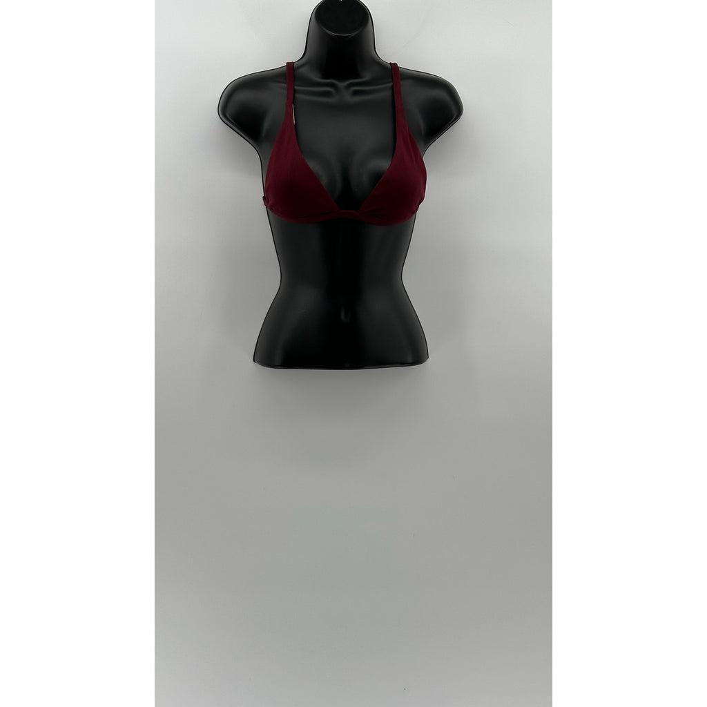 LA HEARTS Women's Wine Ribbed V-Neck Spaghetti Strap Hook & Loop Swim Top SZ XS