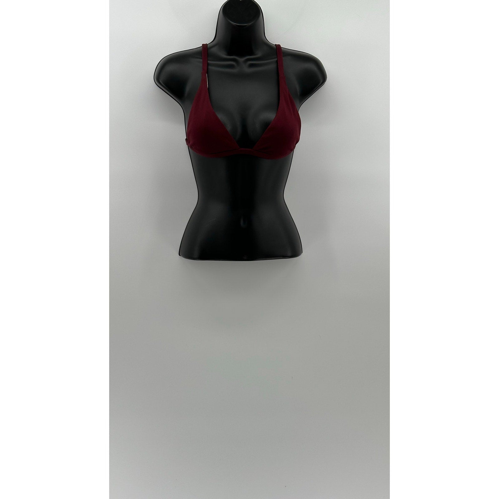 LA HEARTS Women's Wine Ribbed V-Neck Spaghetti Strap Hook & Loop Swim Top SZ XS