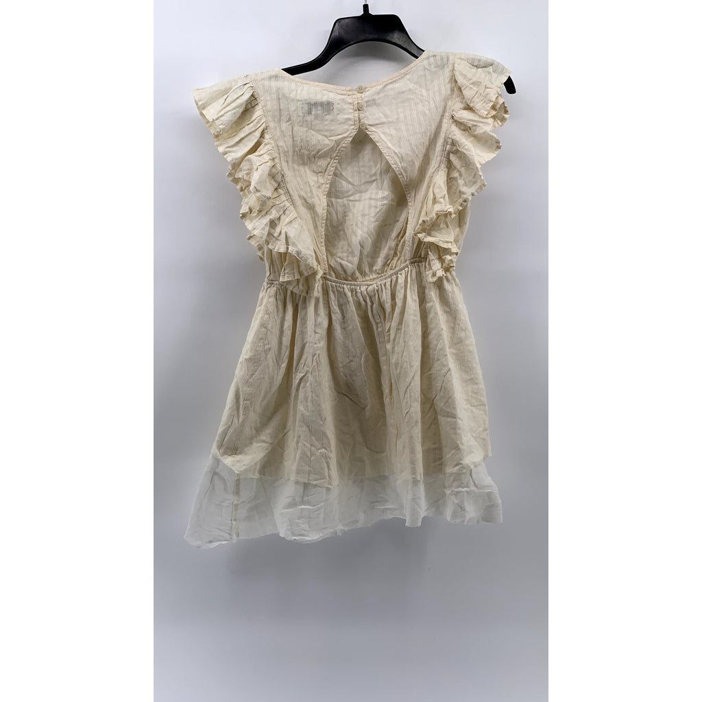 MOLLY BRACKEN Women’s Beige-White Ruffle Open-Back Dress SZ S