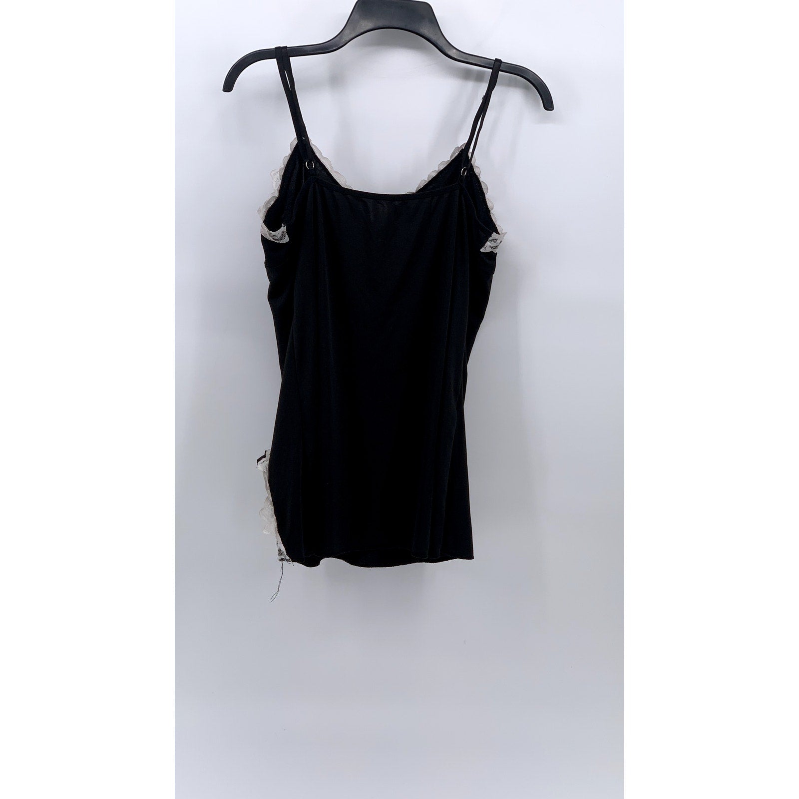 UNBRANDED Women's Black-White Lace-Trim V-Neck Spaghetti Strap Sleep Dress SZ M