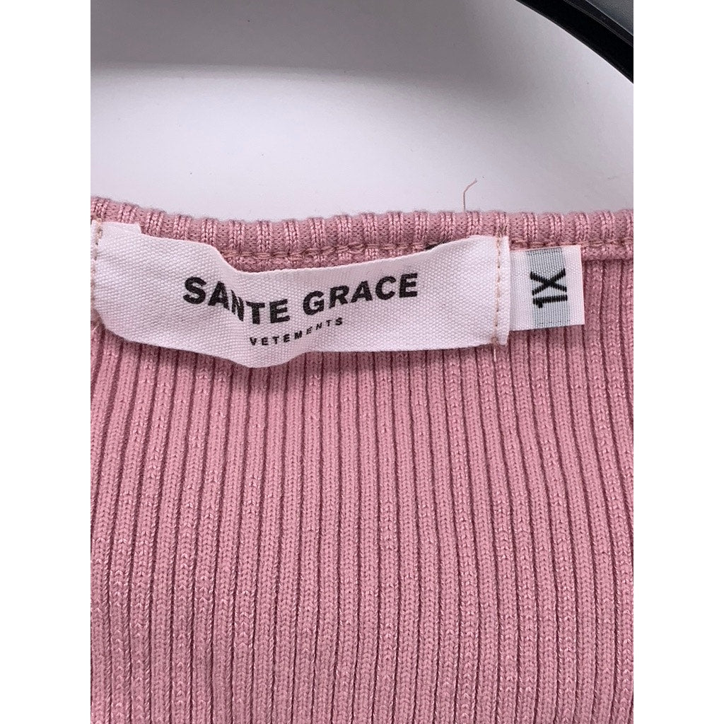 SANTE GRACE Women's Pink Ribbed Cutout Bodysuit SZ 1X