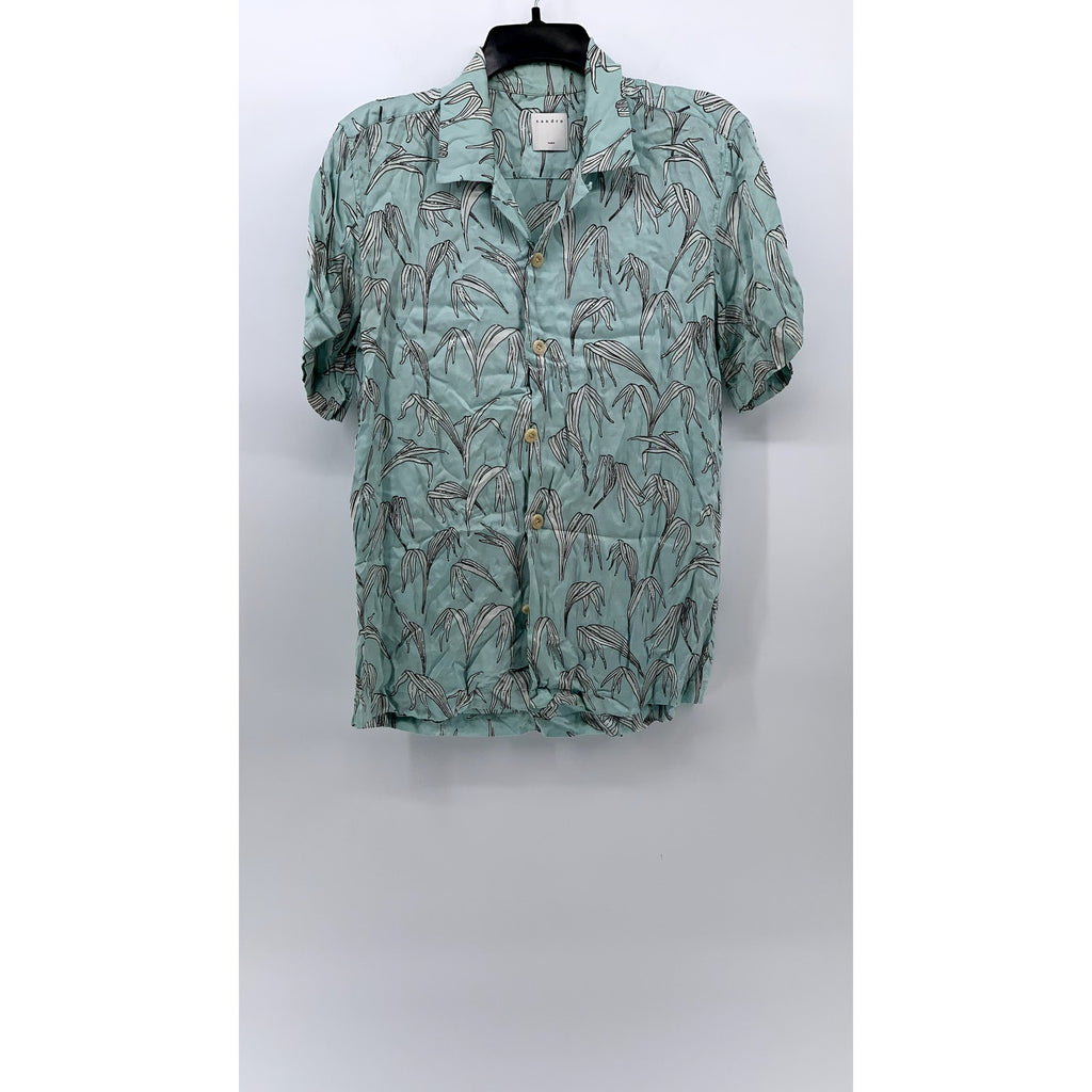 SANDRO PARIS Men's Light Blue-White Leaf Print Button-Up Casual Shirt SZ M