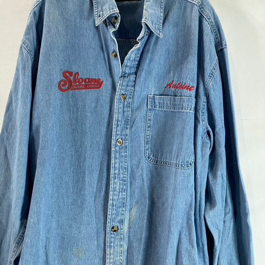 ULTRACLUB Men's Blue Cypress Denim Long Sleeve Button-Up Shirt SZ L