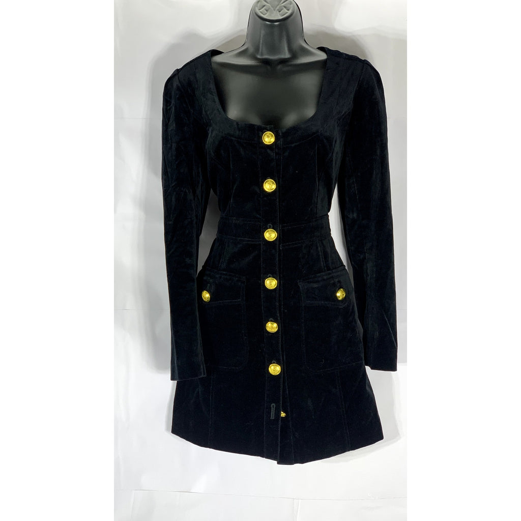 A.L.C. Women's Black Velvet Ivy Button-Front Long Sleeve Mini Dress SZ 8