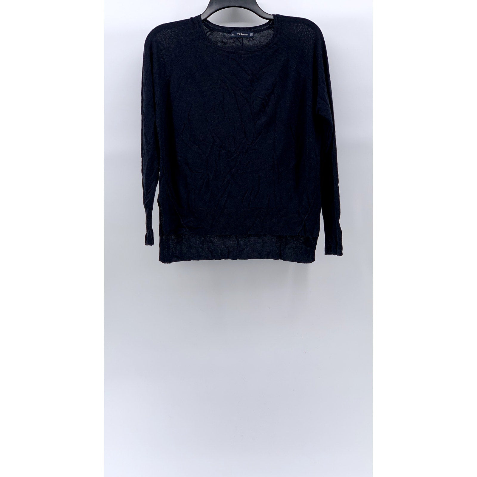 ZARA KNIT Women's Navy Blue Crewneck Long Sleeve Hi-Low Pullover Sweater SZ M