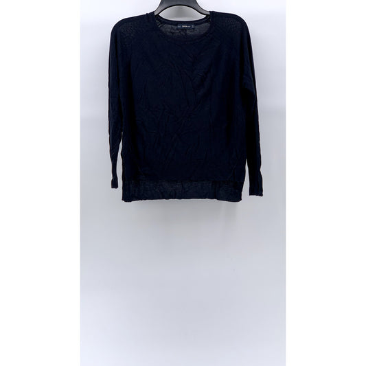ZARA KNIT Women's Navy Blue Crewneck Long Sleeve Hi-Low Pullover Sweater SZ M