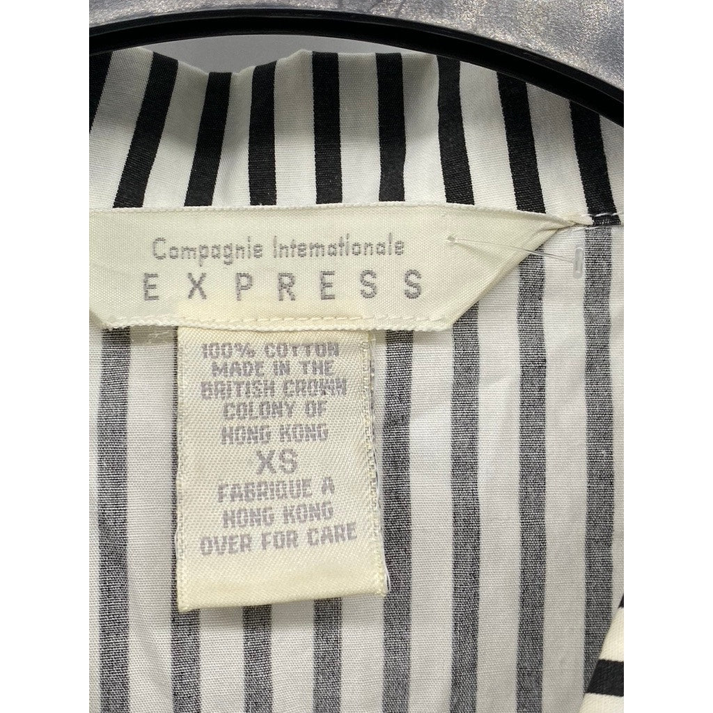 EXPRESS Women’s Black-White Striped Button-Up Tie-Front Cropped Top SZ S