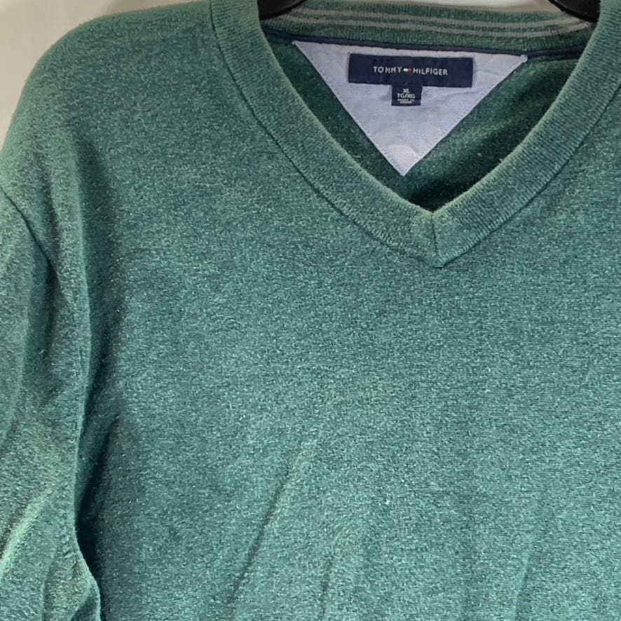 TOMMY HILFIGER Men's Dark Green V-Neck Cotton Pullover Sweater SZ XL