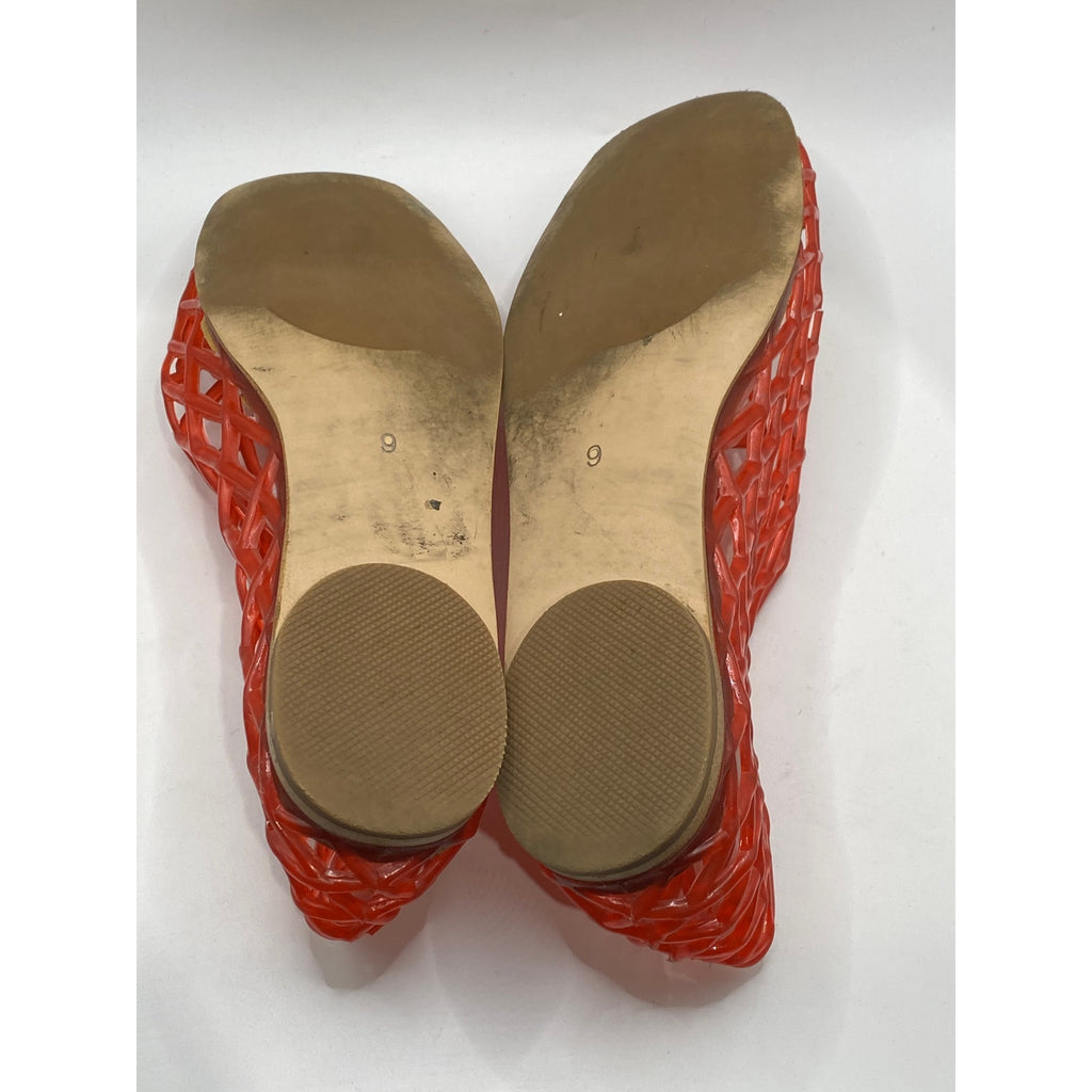 UNBRANDED Women's Red-Orange Jelly Fishnet Slip-On Flats SZ 9