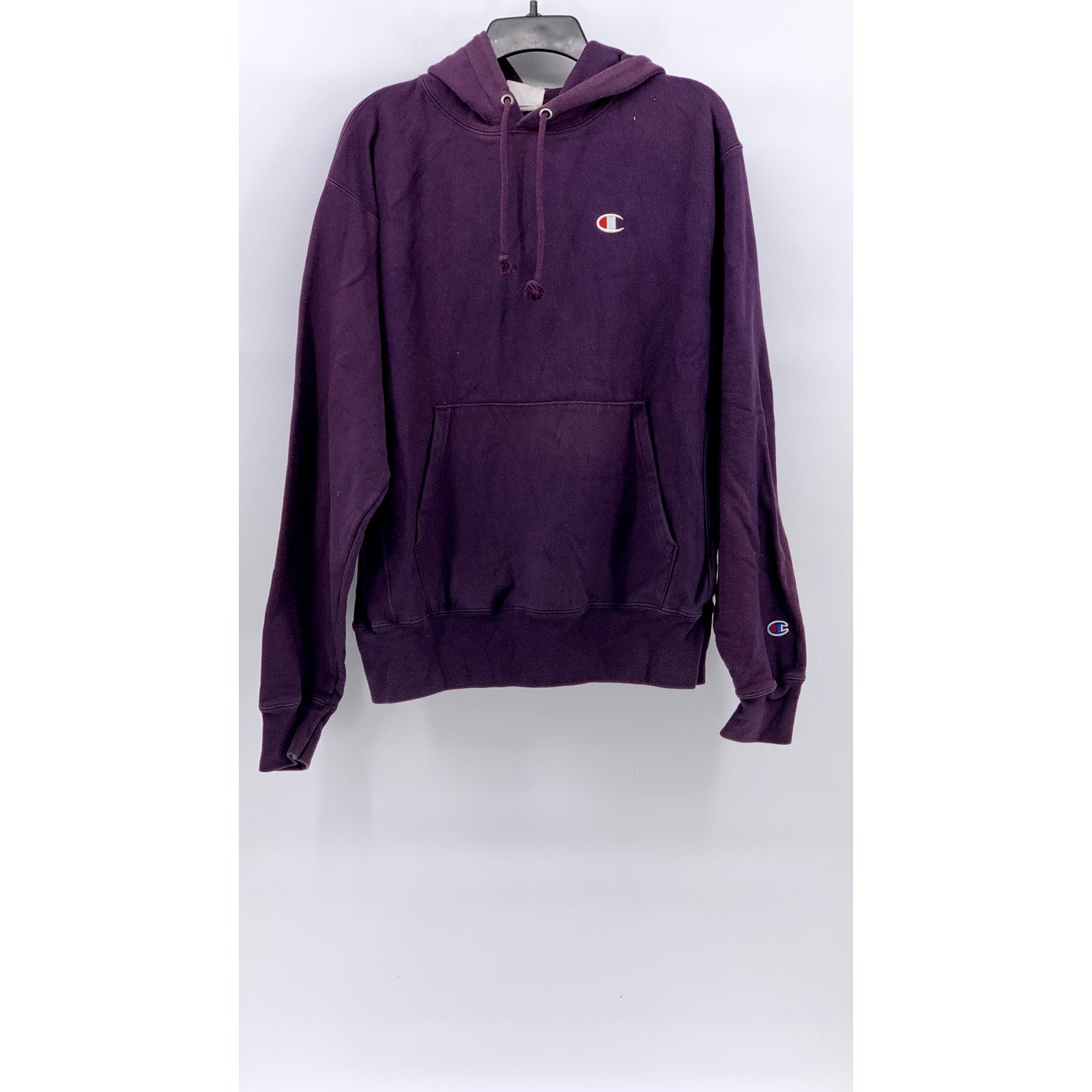 CHAMPION Men's Purple Embroidered Logo Reverse Weave Casual Cotton Hoodie SZ M