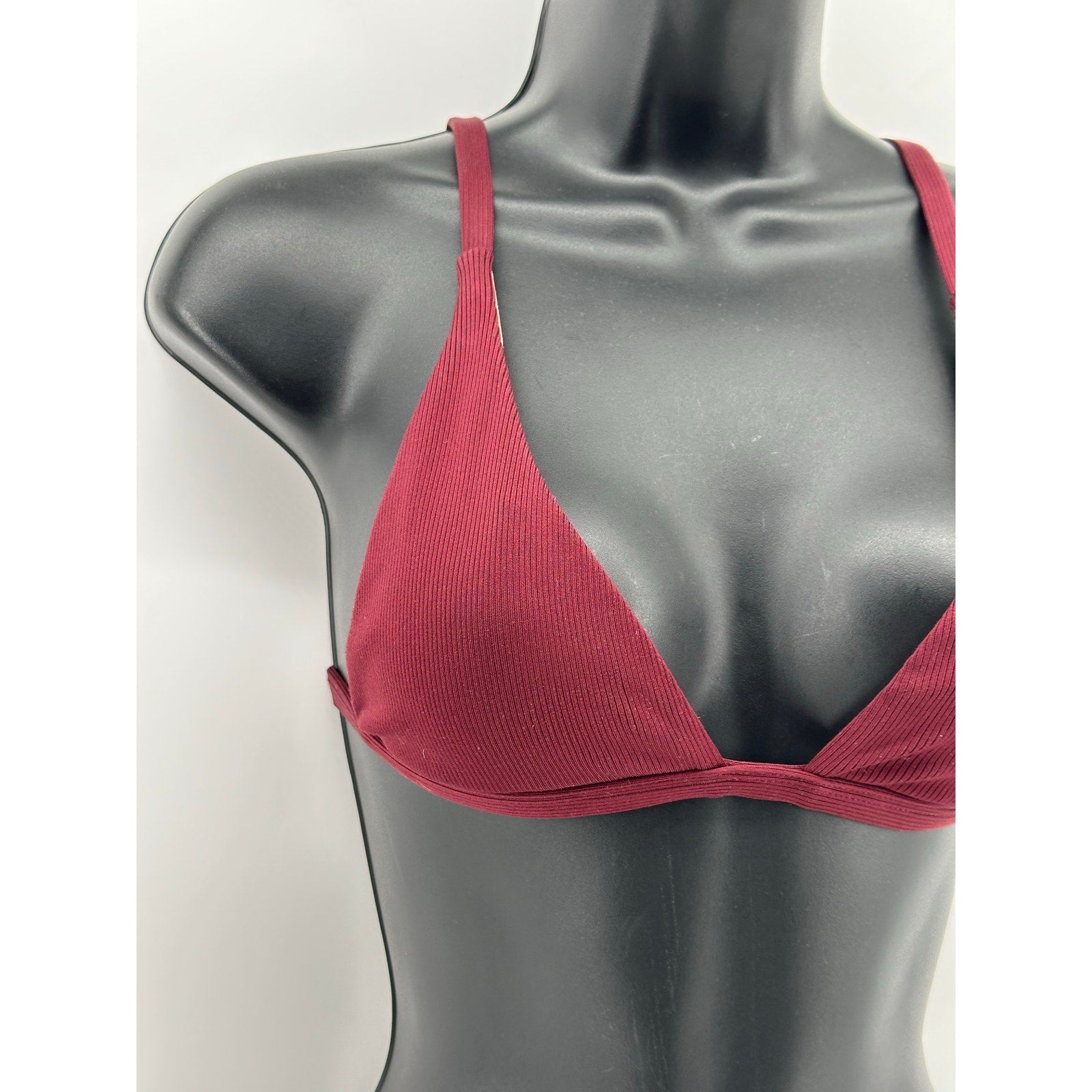 LA HEARTS Women's Wine Ribbed V-Neck Spaghetti Strap Hook & Loop Swim Top SZ XS
