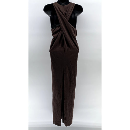 ZARA Women's Brown Solid Crewneck Cross-Back Sleeveless Maxi Dress M